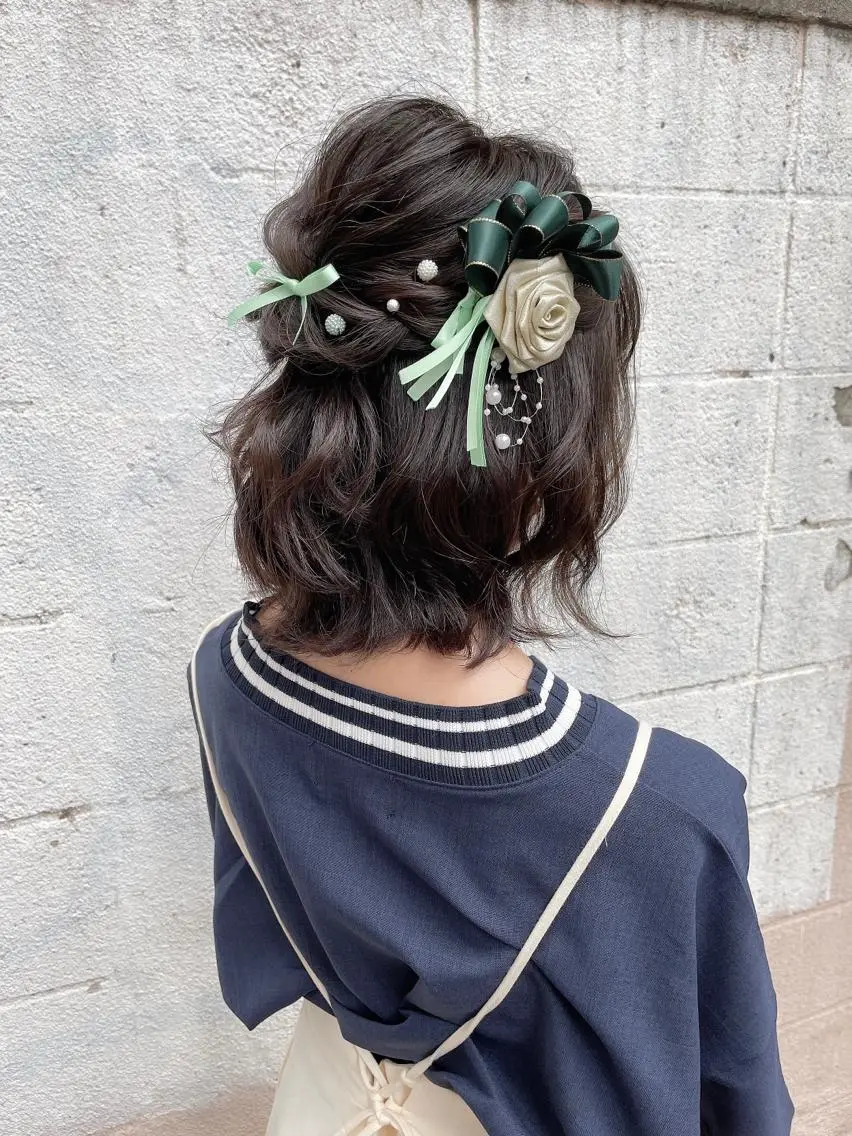 ショート ヘアアレンジ ハーフアップ ボブ ヘアセット ヘアアレンジ にいた かづしげのヘアスタイル