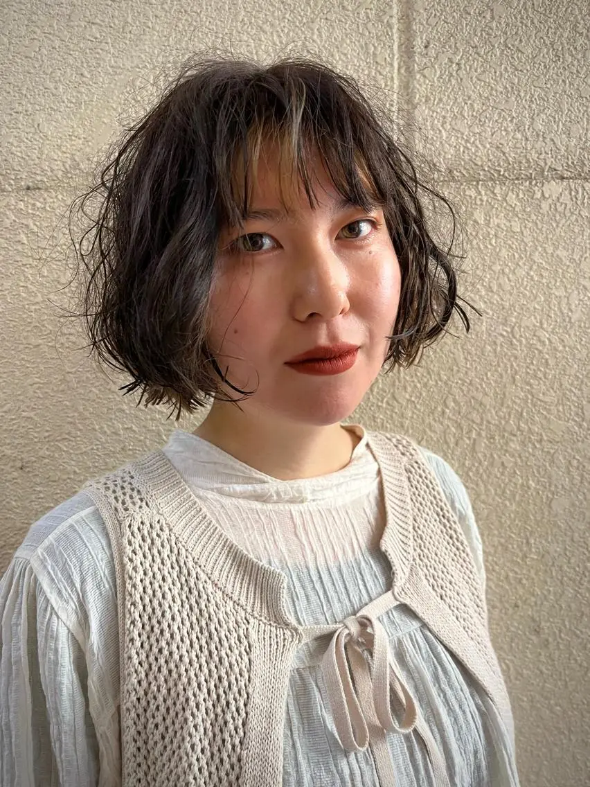 ショート パーマ ハイライト 韓国風ヘア レイヤーカット ショートヘア 縮毛矯正 Koichi Satoのヘアスタイル