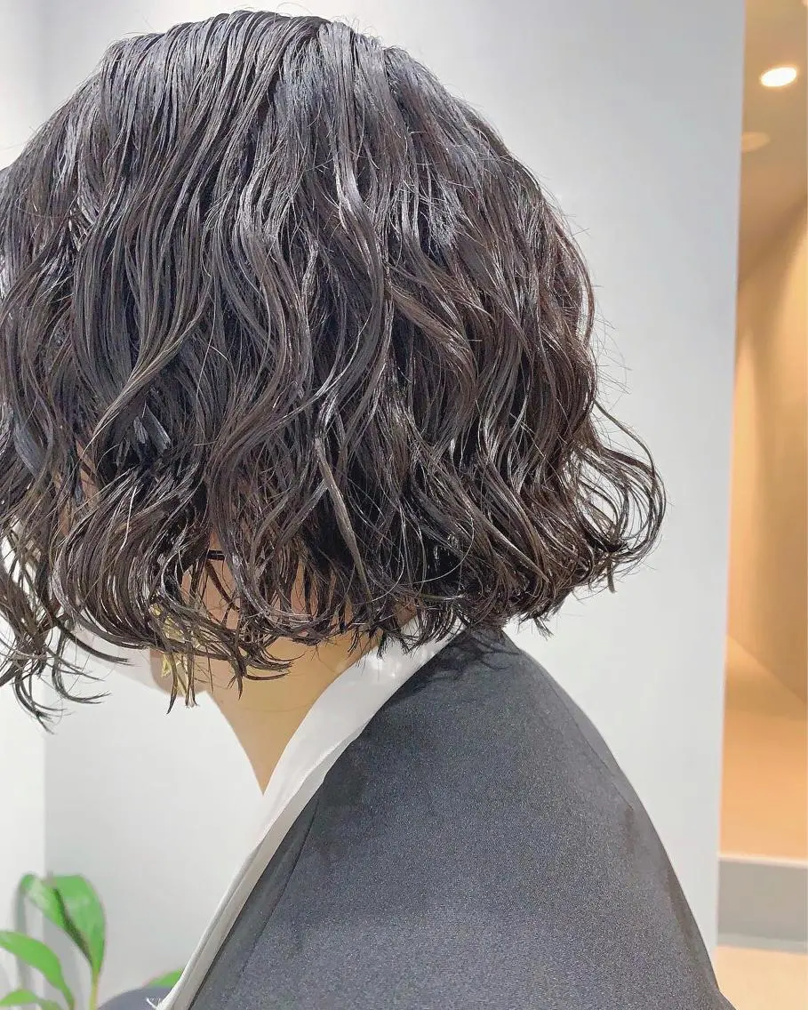 ショート パーマ カット パーマ トリートメント ボブパーマコテ巻き風 パーマNo1深江秀平のヘアスタイル