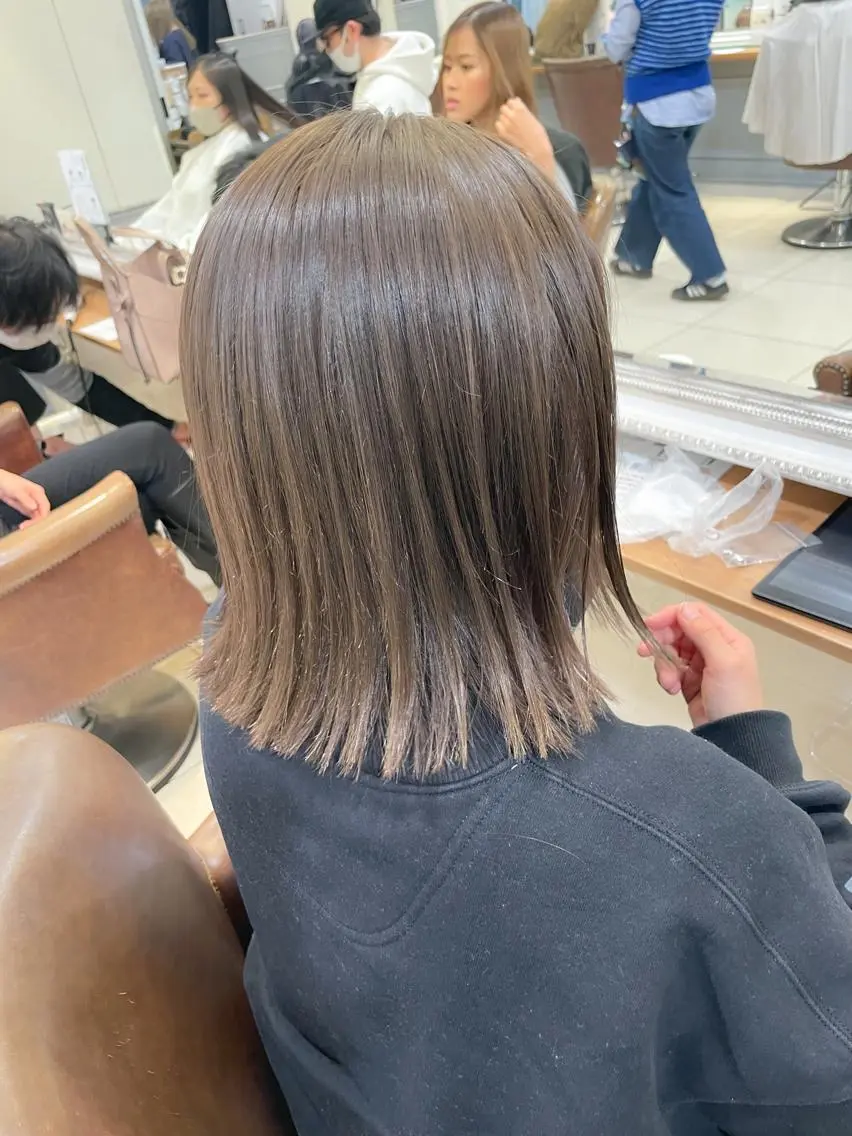 ミディアム カラー ベージュカラー ダブルカラー ハイトーンカラー ミルクティーベージュ ボブ ヘアカラー ✨カラー支持No.1 🧸ワキ カナコ🧸のヘアスタイル