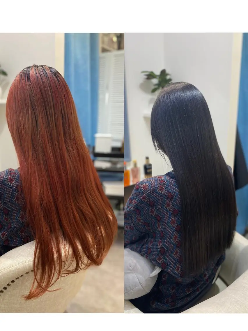 ロング カラー 黒髪 ブルーカラー ブルーブラック ✨髪質改善が大好評✨ 美容室lic近藤✨のヘアスタイル