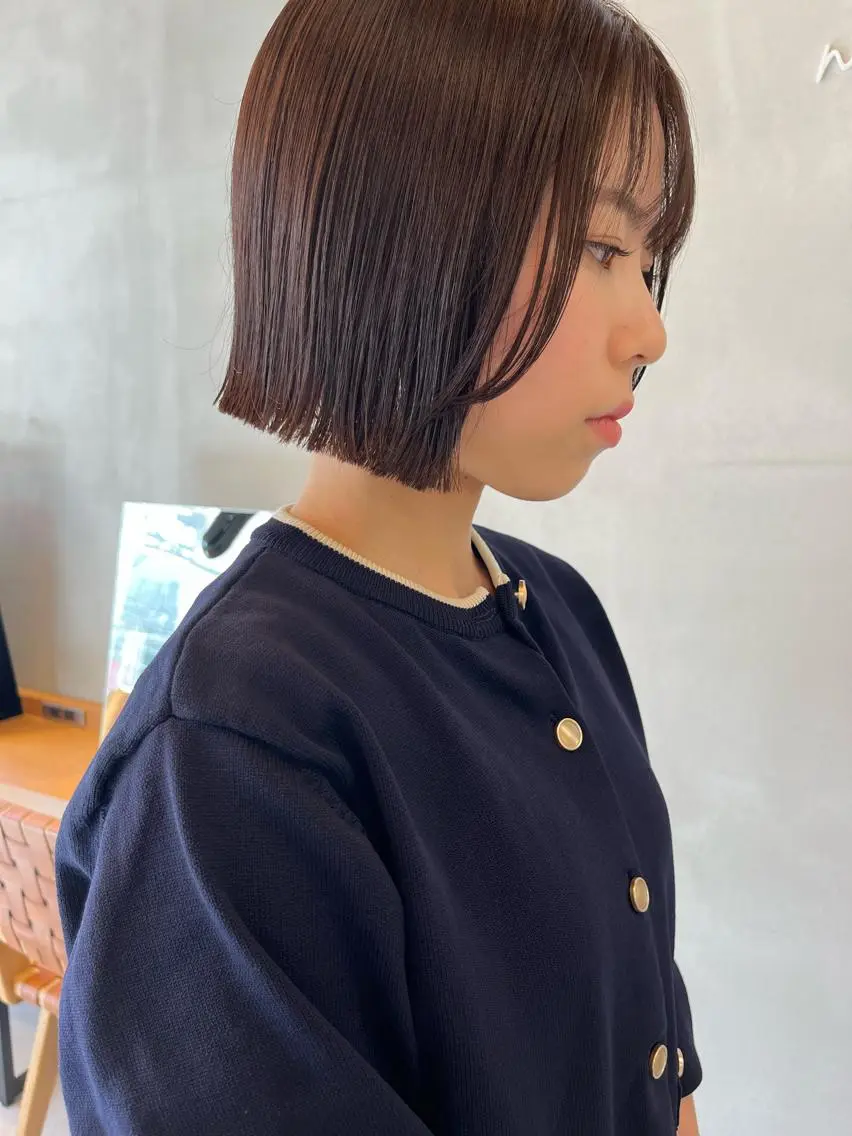 ミディアム 縮毛矯正ボブ&顔まわ レイヤー♡TOMOEのヘアスタイル