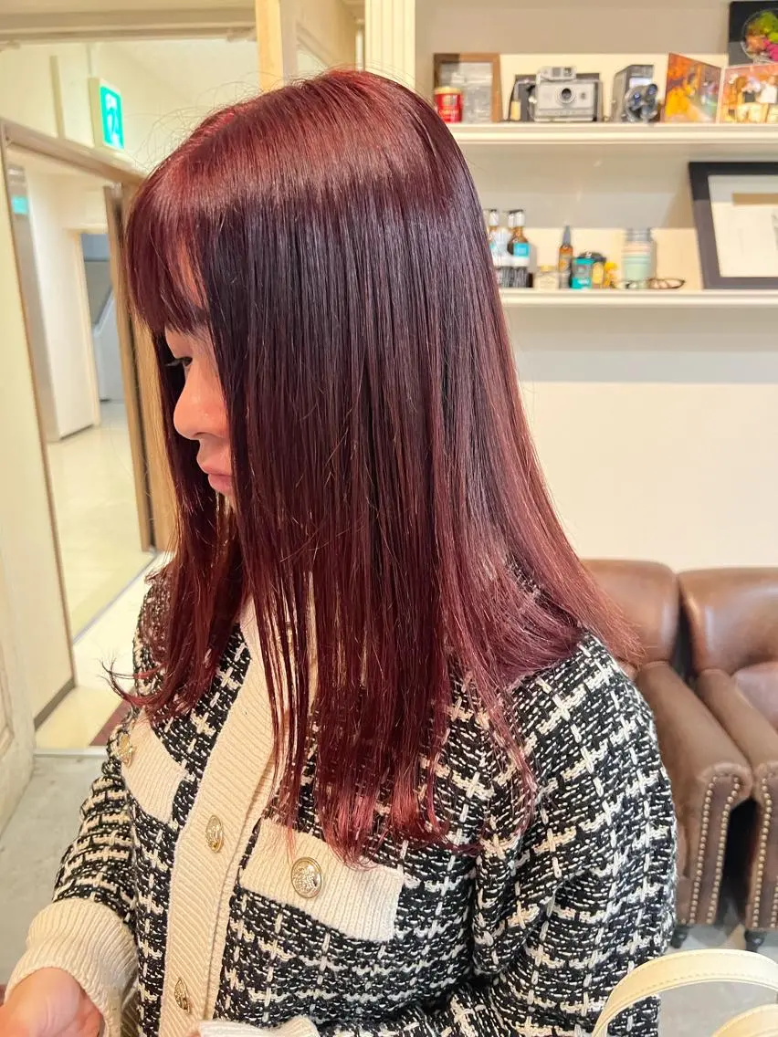 セミロング カラー ヘアアレンジ ピンクカラー ローズカラー ヘアカラー トリートメント ヘアセット 金子 廉のヘアスタイル