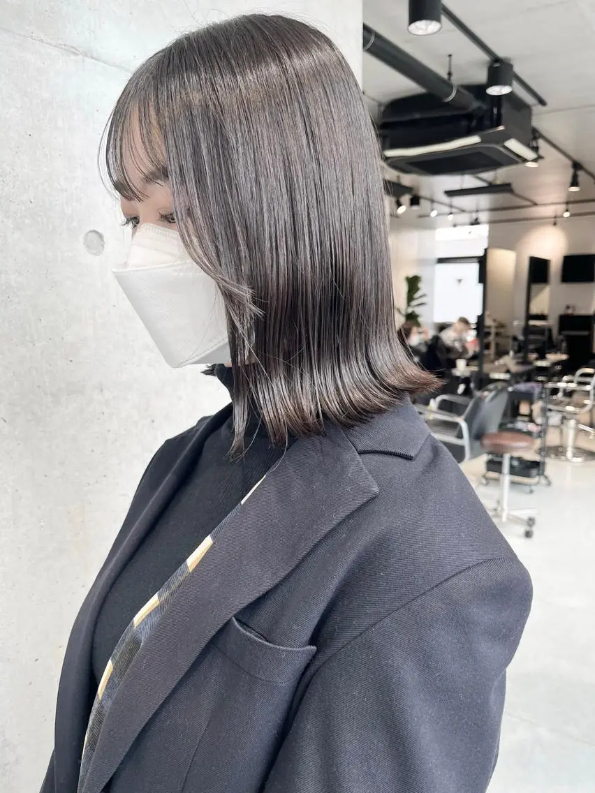 ミディアム カラー パーマ ヘアアレンジ 透明感/オリーブ/ グレージュ/YUKAのヘアスタイル
