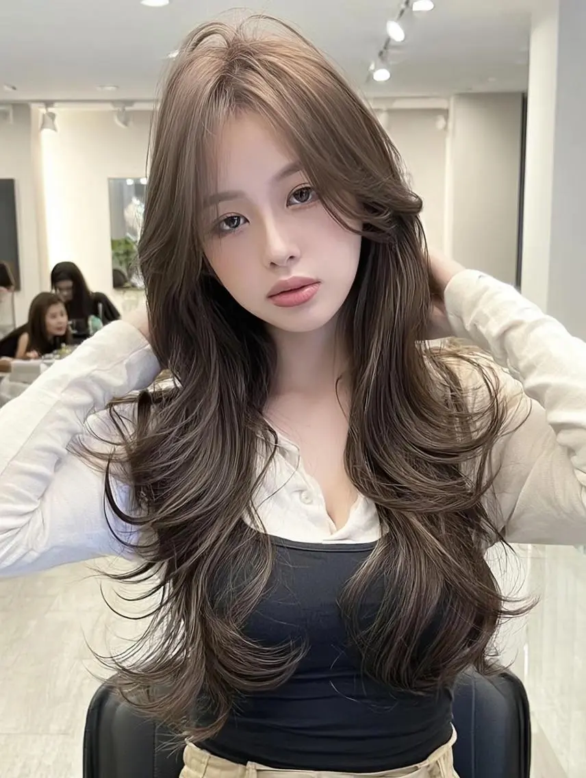 セミロング 髪質改善 韓国風ヘア レイヤーカット 縮毛矯正 トリートメント カット ヘアカラー トリートメント eve🐰束間まつ毛 /透明感カラーのヘアスタイル