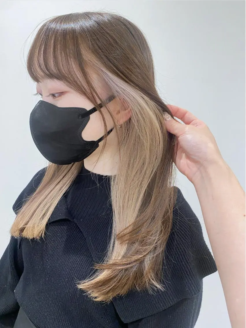 ロング カラー カット ヘアカラー 小顔レイヤー/ ベージュ🤍Rieのヘアスタイル