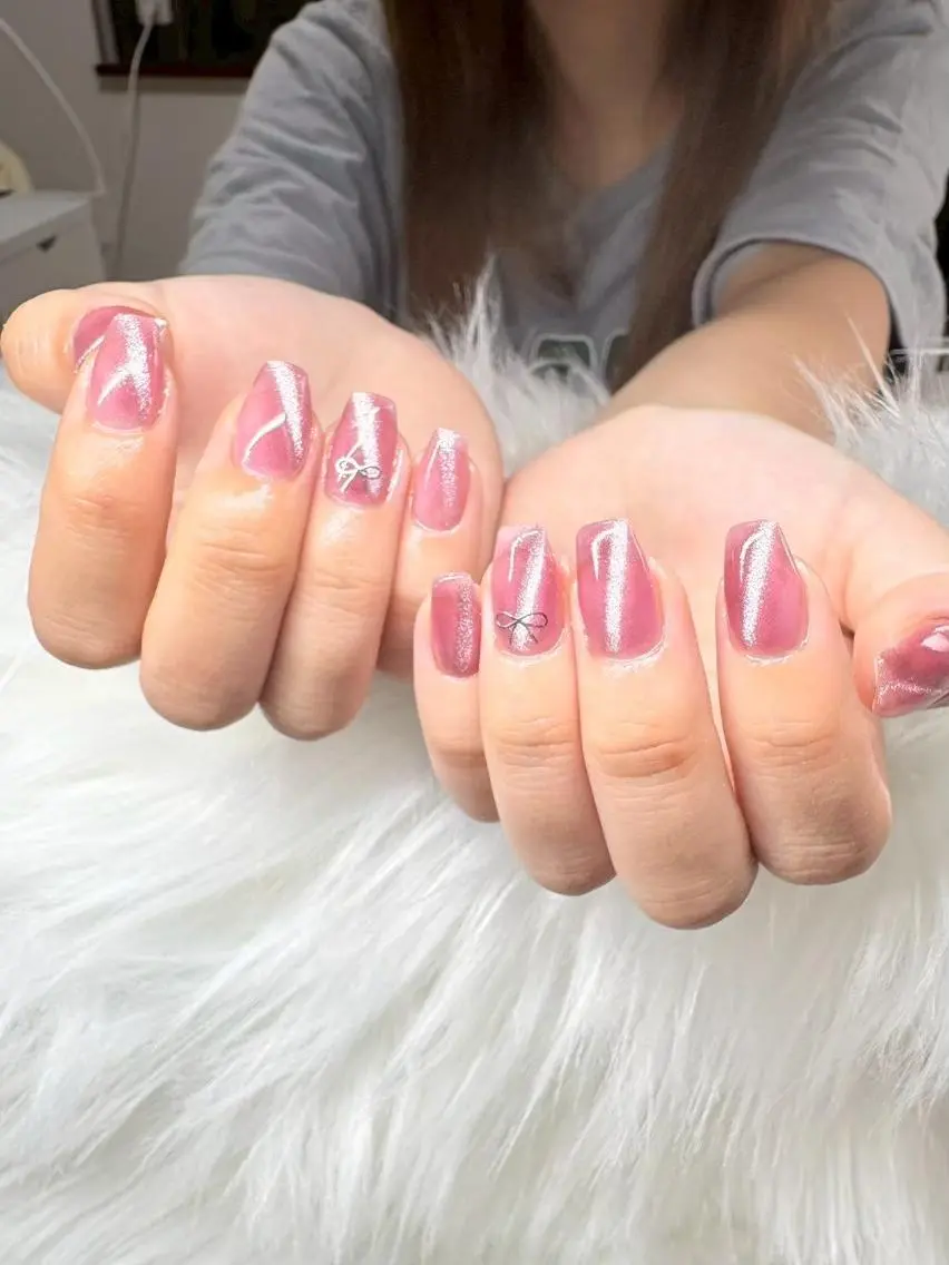 ネイル チークネイル 桜ネイル フラッシュネイル フレンチネイル ジェルネイル ハンドネイル marin/シンプル /オフィスネイルのネイルデザイン