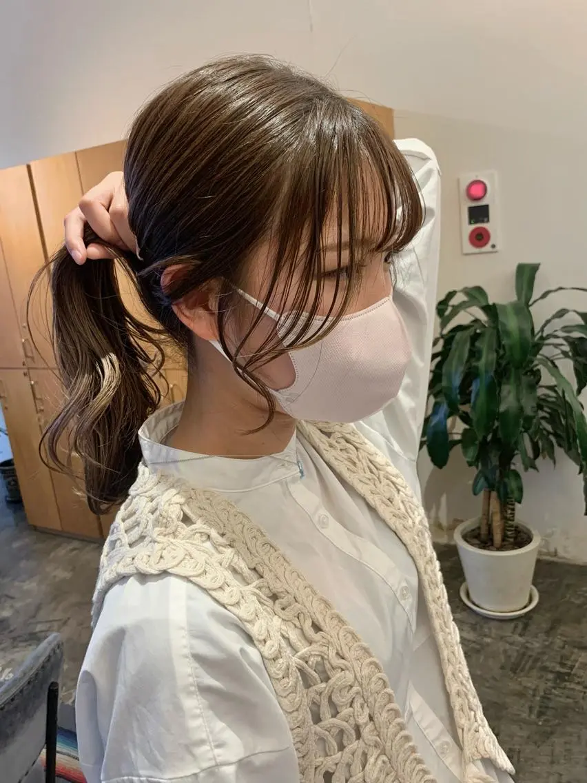 セミロング エギョモリ 顔周りカット 韓国風ヘア カット ハイトーン職人💗 松本輝美のヘアスタイル