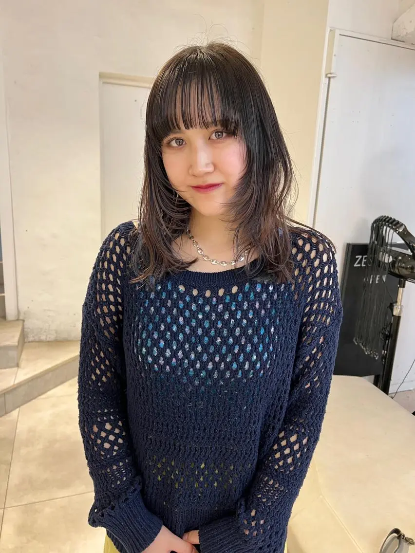 ミディアム カラー 顔周りカット レイヤーカット ワイドバング 顔周りカット/透明感 カラー✂️MEIのヘアスタイル