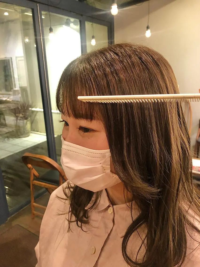 ミディアム カラー ヘアアレンジ 透明感カラー ヘアカラー トリートメント 抜け感ボブ×パーマ |kazaneのヘアスタイル