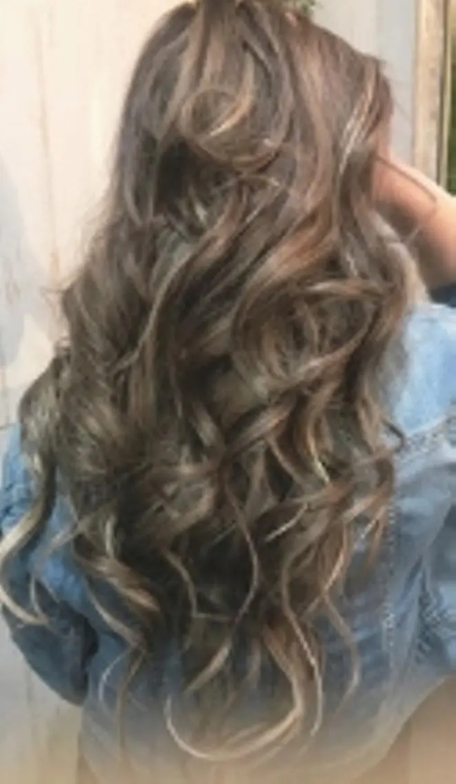 ロング カラー パーマ ヘアアレンジ チビ編み込みエクステ シールEXどぅ〜すのヘアスタイル