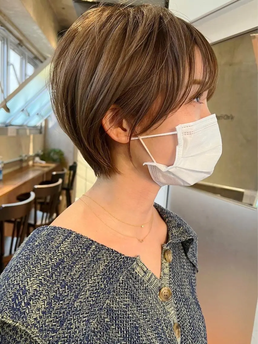 ショート ショートボブ ボブ ハイライト 髪質改善 レイヤーカット 横浜 店長 橋場優のヘアスタイル