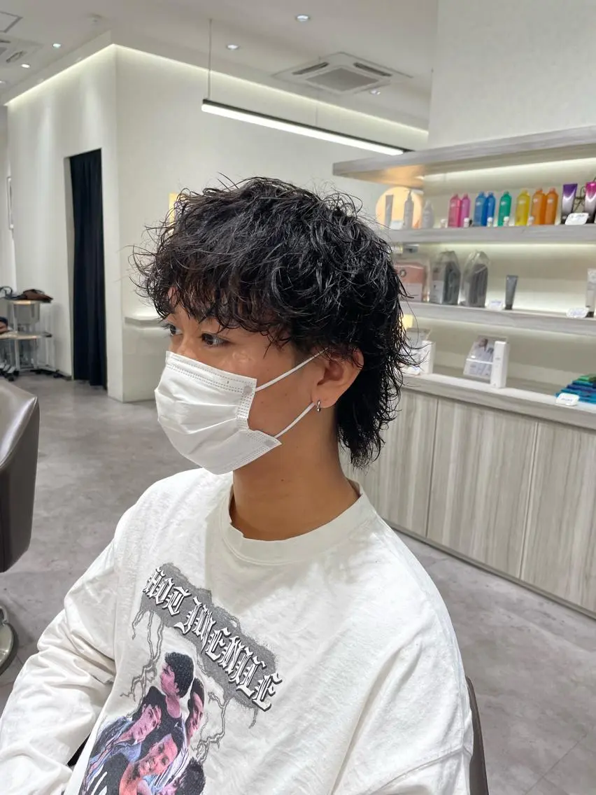 ショート パーマ メンズ メンズウルフカット ウルフカット メンズ特化/今池駅 徒歩1分/岡本一真のヘアスタイル