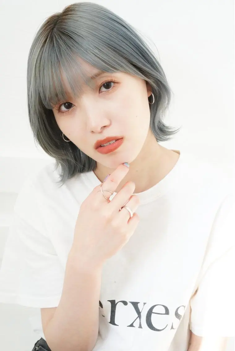 ミディアム カラー ブルーカラー ミント YURAGI🤍 SAEのヘアスタイル