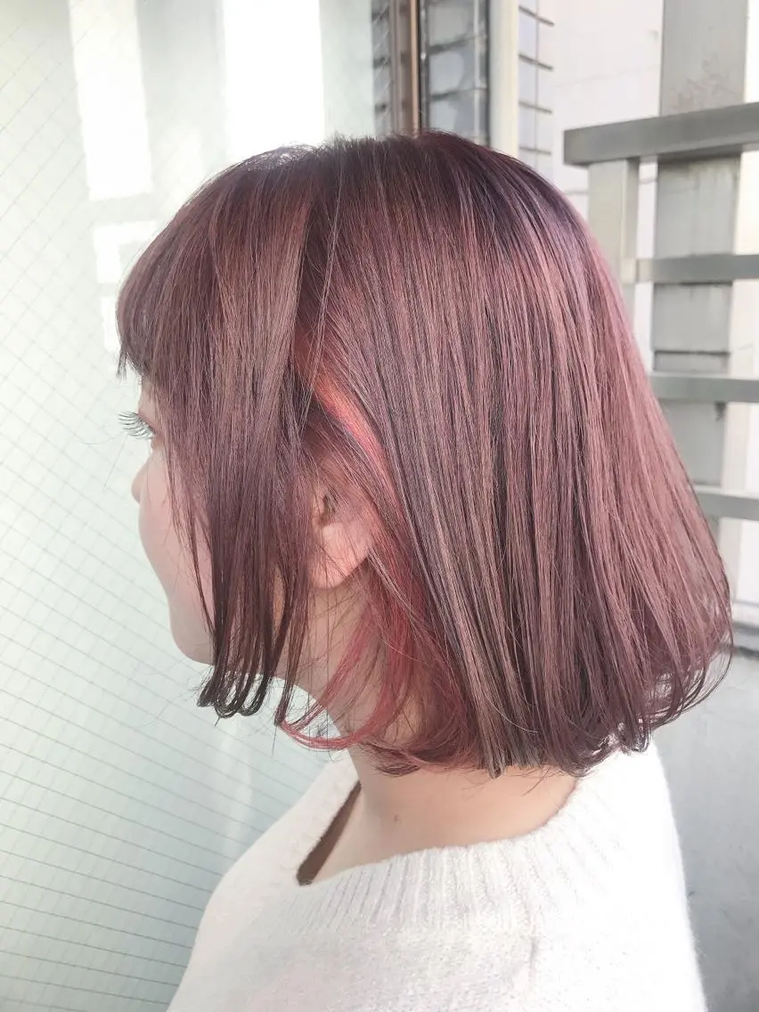 ミディアム カラー インナーカラー ピンクカラー 岩谷/ブリーチ 🪽透明感カラーのヘアスタイル