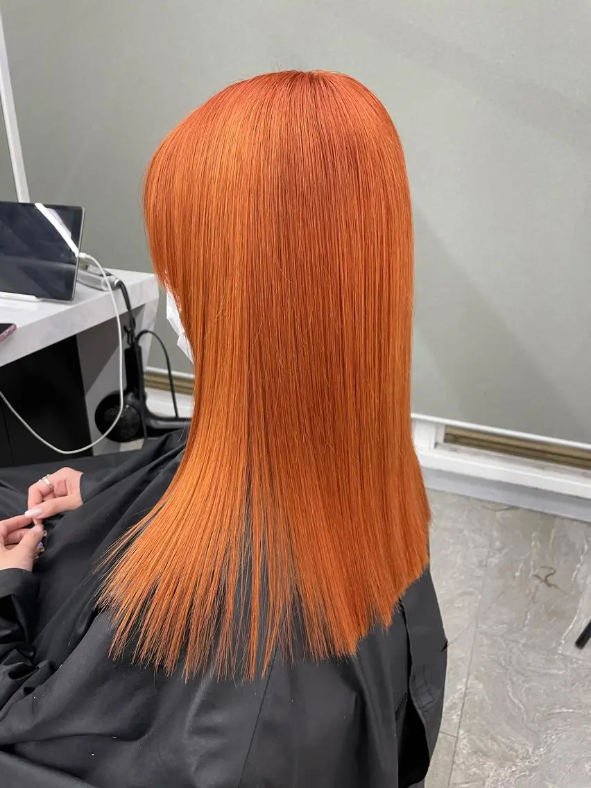 セミロング カラー ブリーチ ハイトーンカラー オレンジ トリートメント ヘアカラー トリートメント 🌈プルエクステ& ハイトーン🌈関飛鳥のヘアスタイル