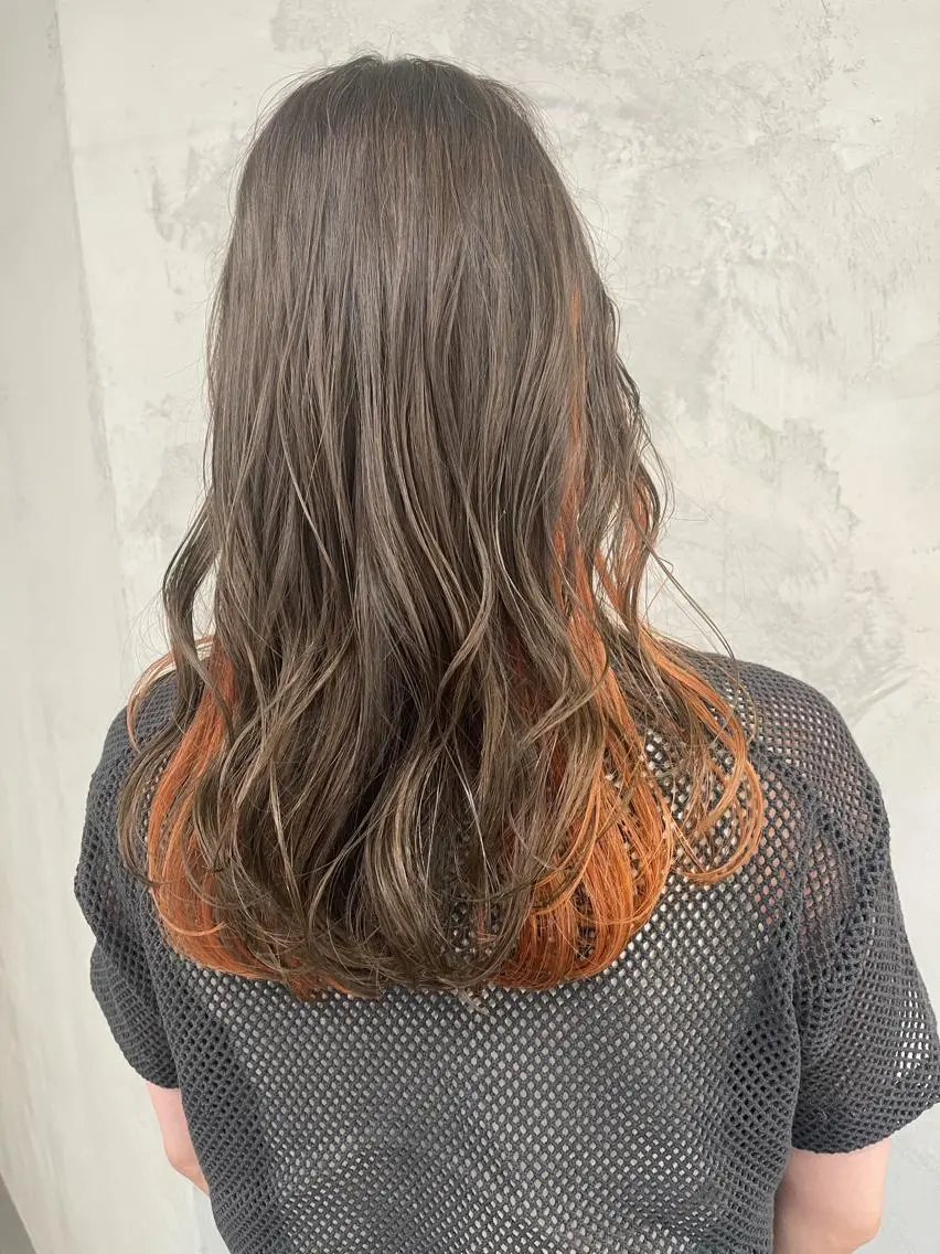 セミロング カラー ベージュカラー オレンジ ダブルカラー /まつ毛パーマ🎀のヘアスタイル