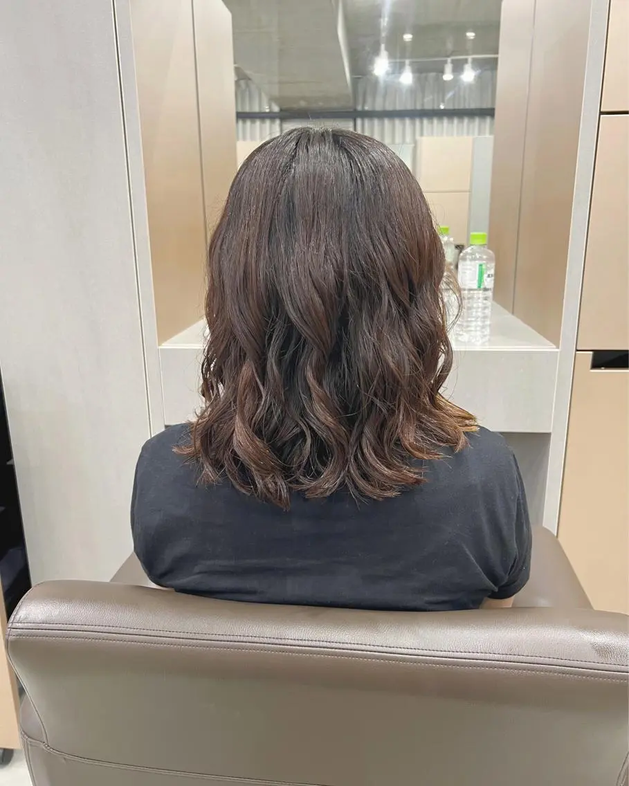ミディアム パーマ カット パーマ トリートメント ボブパーマコテ巻き風 パーマNo1深江秀平のヘアスタイル