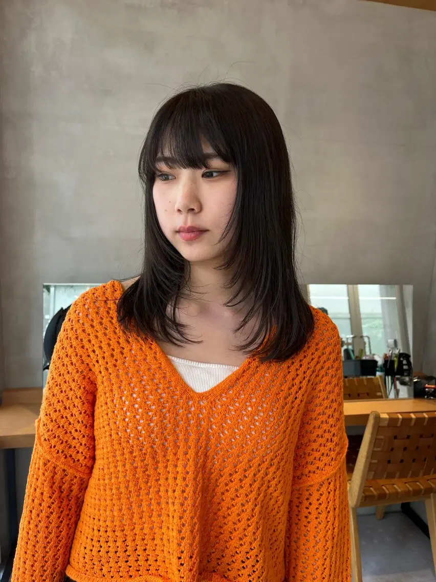 ミディアム 縮毛矯正ボブ&顔まわ レイヤー♡TOMOEのヘアスタイル