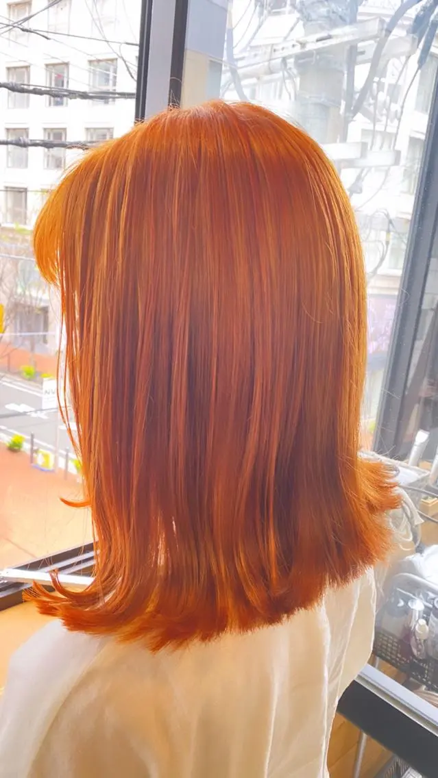 ショート カラー ヘアアレンジ オレンジ アイラッシュ/美容室 個室/瀬戸 一菜のヘアスタイル