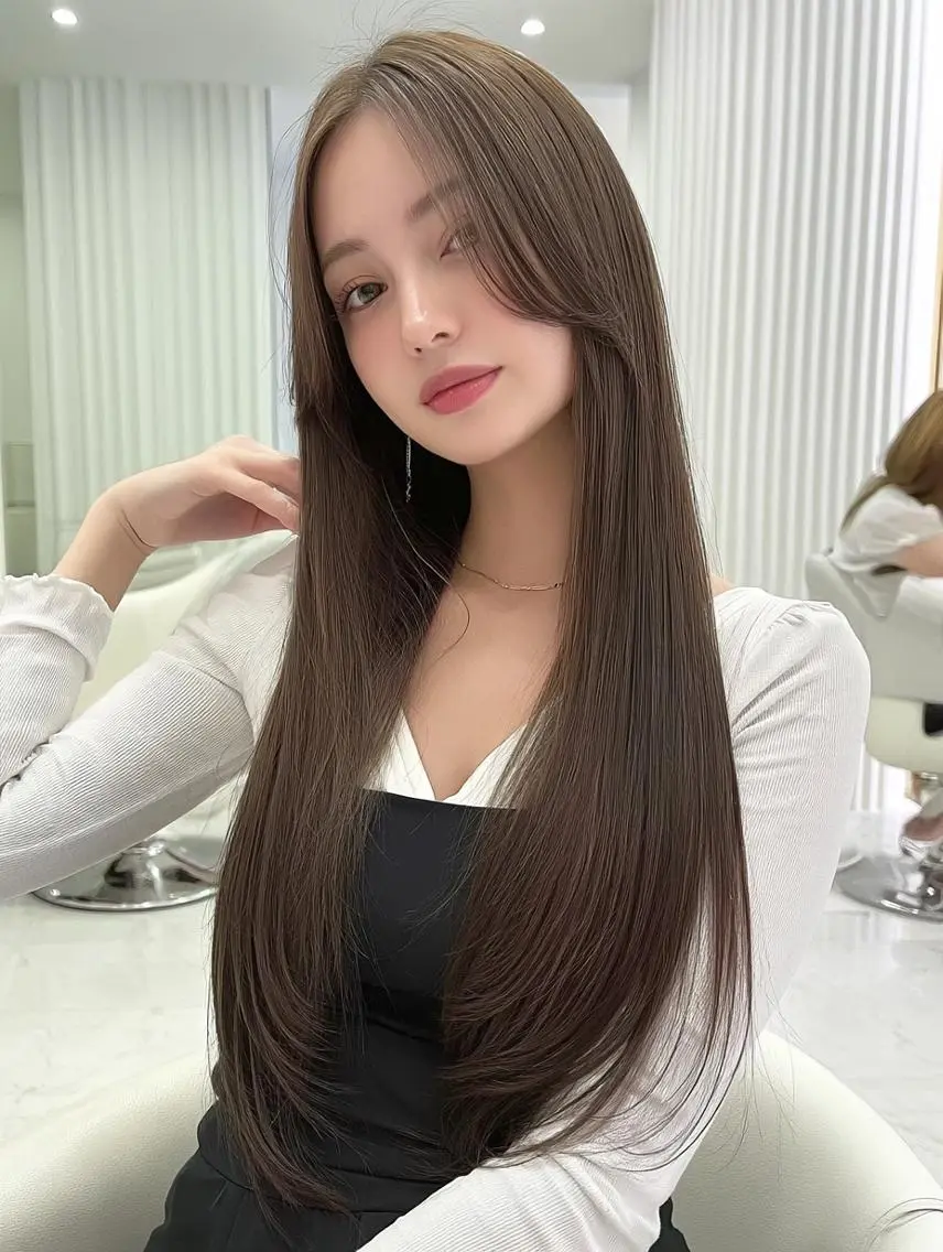 セミロング 顔周りカット 髪質改善 韓国風ヘア レイヤーカット カット 縮毛矯正 FOCUS JAPAN2のヘアスタイル