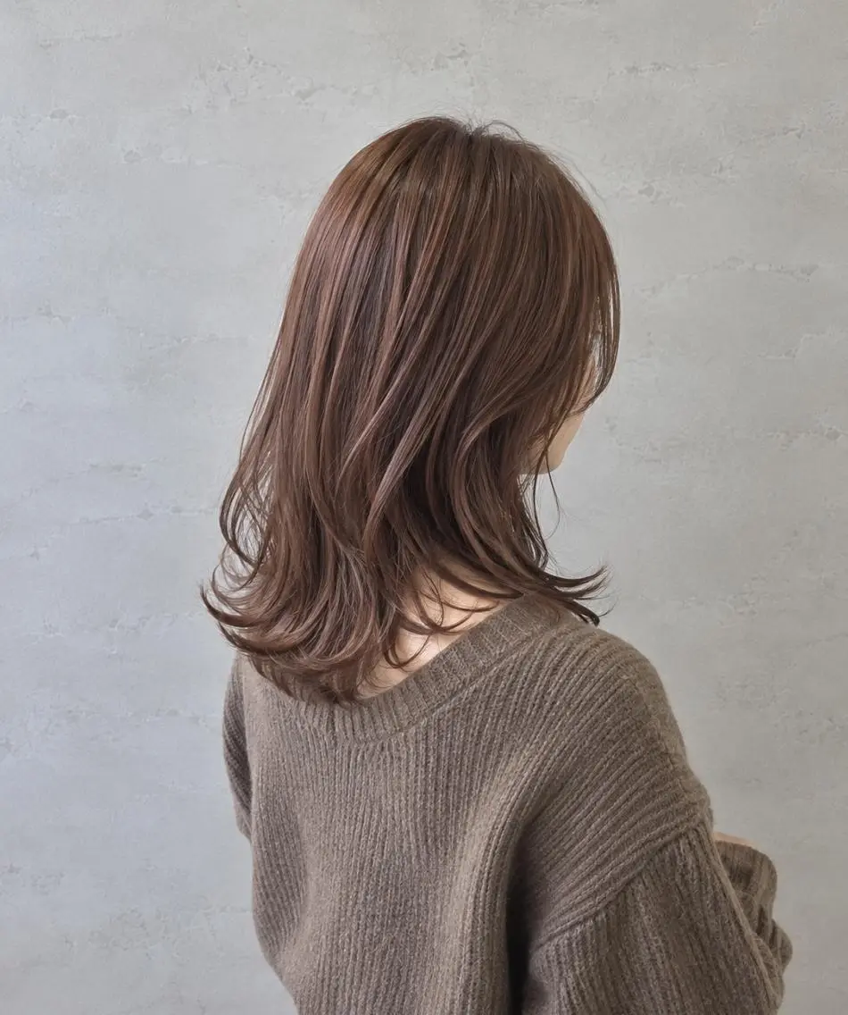ミディアム カラー ミディアムレイヤー ブラウンカラー ピンクカラー ピンクブラウン くびれヘア 脇田 麗乃のヘアスタイル