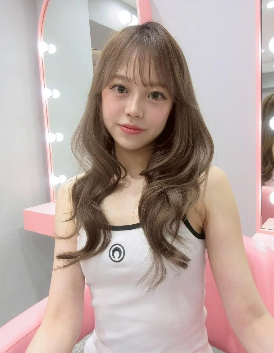 ロング カラー ヨシンモリ 韓国風ヘア レイヤーカット ロング シースルーバング カット ヘアカラー トリートメント ヘアセット 渋谷美容室/韓国ヘア /misakiのヘアスタイル