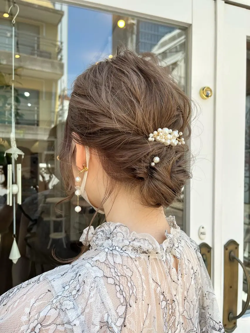 ミディアム カラー ベージュカラー ミルクティーベージュ ヘアセット 髪質改善☆ 縮毛矯正miyuのヘアスタイル