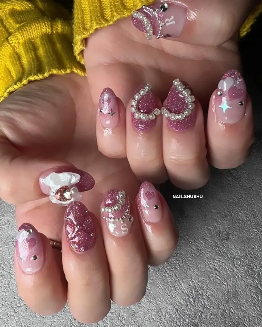 ネイル 持ち込み ニュアンスネイル ワンカラーネイル シンプルネイル バレンタイン 3dパーツ/流行り 👧shushu❤️のネイルデザイン