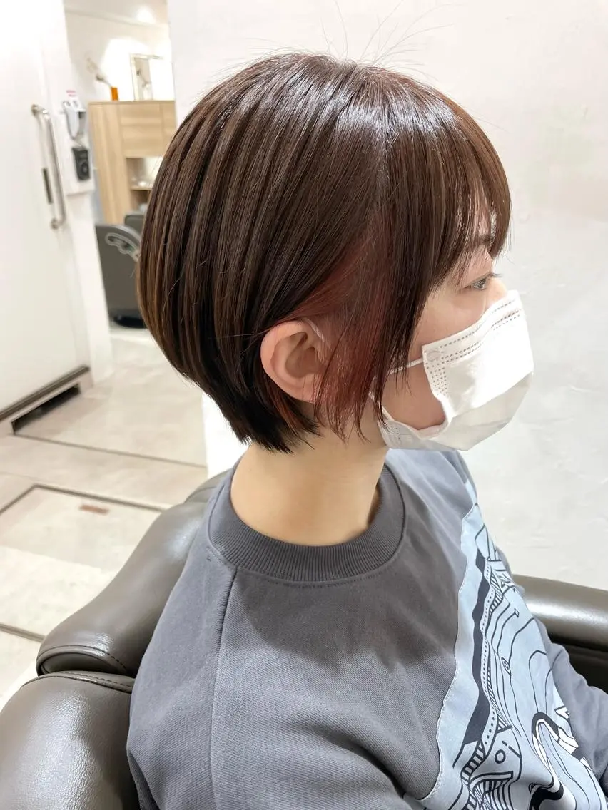 ショート カラー 切りっぱなしボブ 透明感カラー ボブ ショートヘア ウルフカット 髪質改善 縮毛矯正/ レイヤー/銀座/本木のヘアスタイル