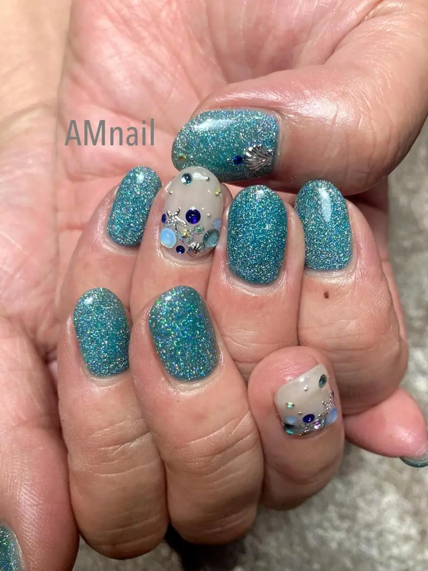 ネイル アートネイル ラメ(グリッター) オフィスネイル ピンク ハンドネイル Am:nail 柏 SUE（スゥ）のネイルデザイン