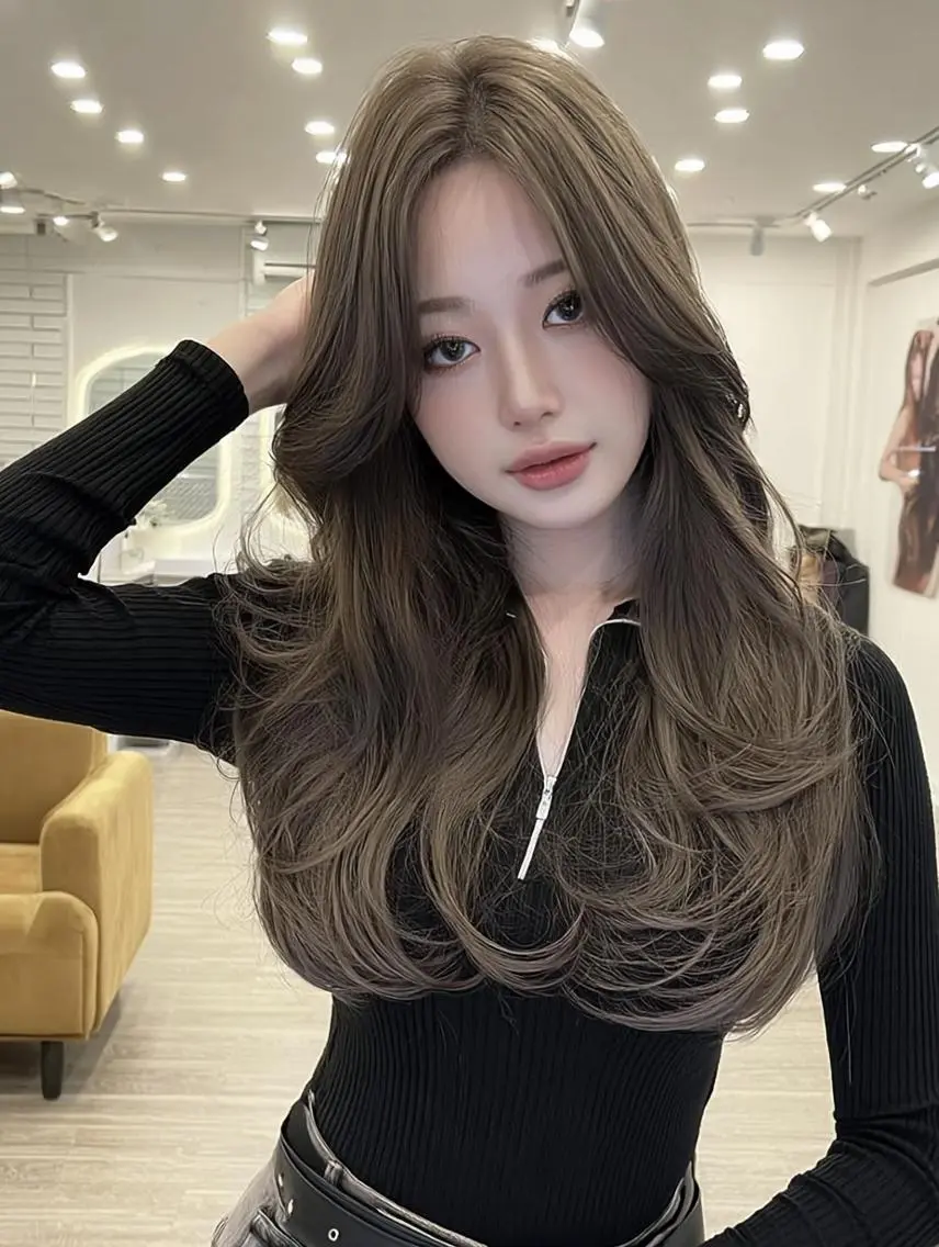 セミロング 顔周りカット 髪質改善 韓国風ヘア レイヤーカット ヘアカラー トリートメント FOCUS JAPAN3のヘアスタイル
