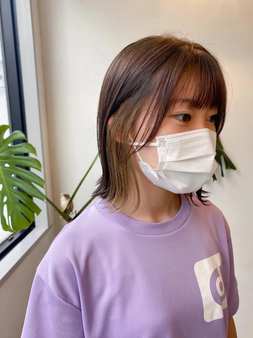 ショート カラー ヘアアレンジ 切りっぱなしボブ ベージュカラー インナーカラー ボブ ヘアカラー トリートメント ナカジマ ボブ/レイヤーのヘアスタイル