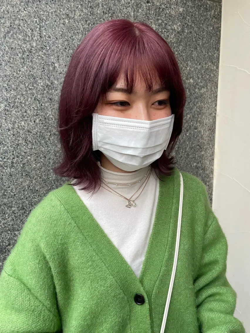 ミディアム カラー 似合わせカット tomo🍒パーマ ハイトーン似合わせのヘアスタイル