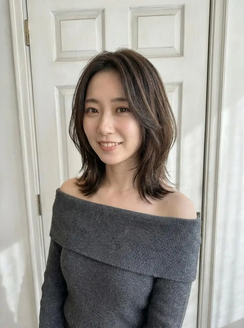 セミロング ボブ くびれヘア 顔周りカット 髪質改善 韓国風ヘア Aroma hair 🌙tanakaのヘアスタイル