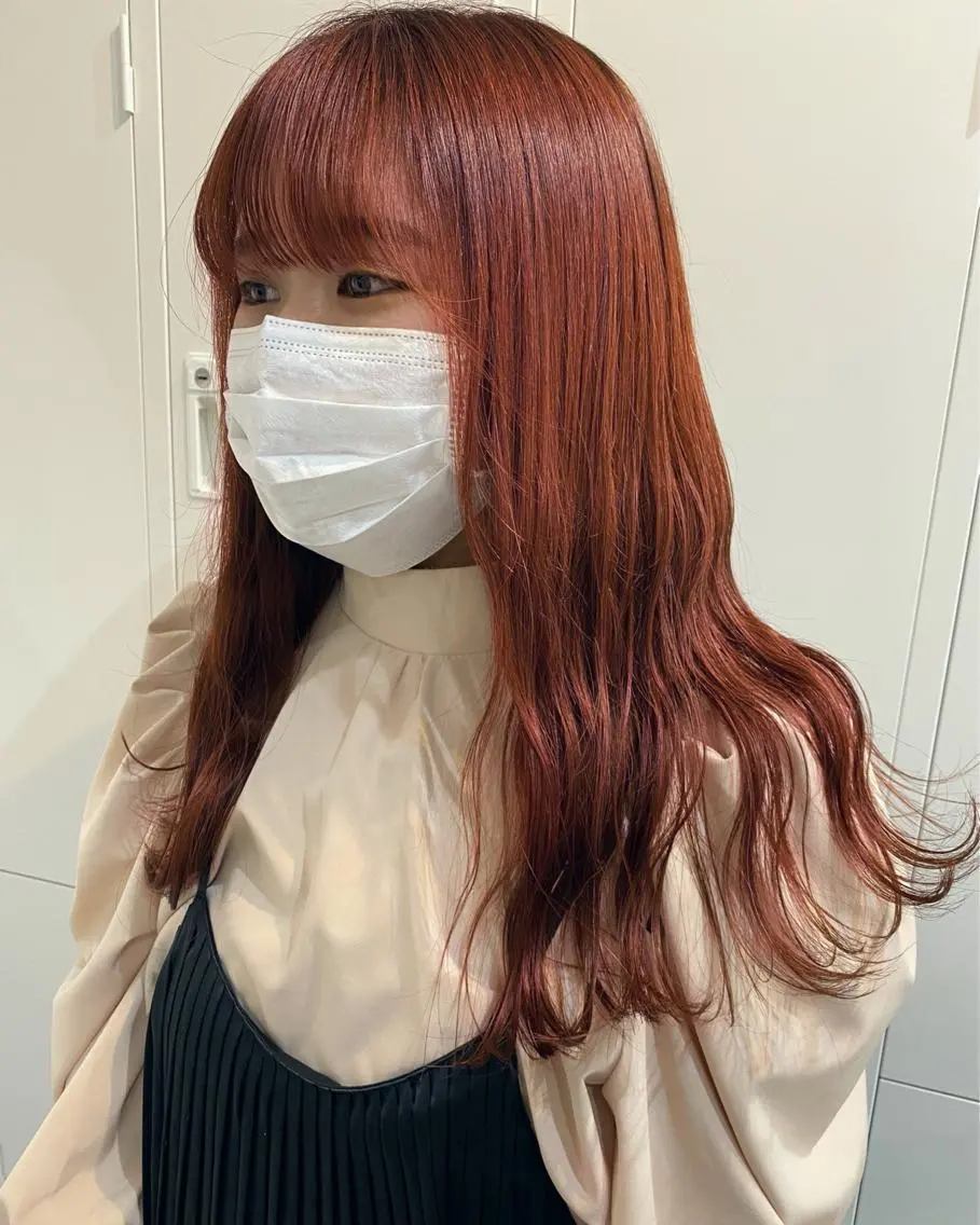 ロング カラー レッドカラー ローズカラー 🎀暖色カラー🎀 おかだみほのヘアスタイル