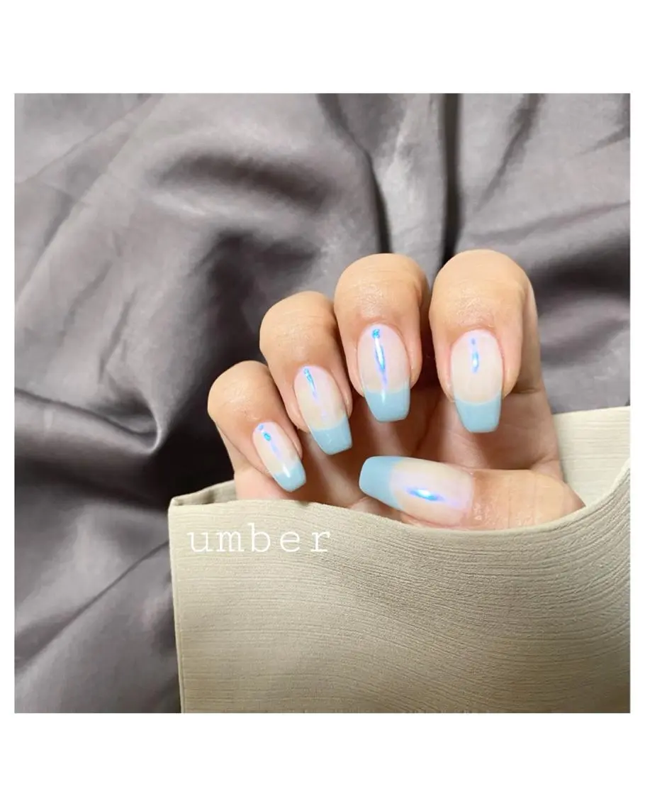 ネイル ブルー クリアネイル フラッシュネイル フットネイル フレンチネイル ハンドネイル umber 三茶1分のネイルデザイン