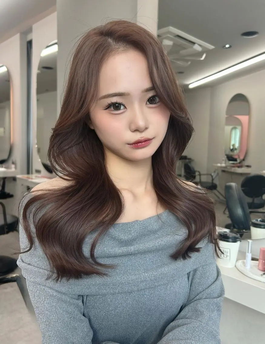 ロング カラー ベージュカラー 韓国風カラー ミルクティーベージュ くびれヘア 韓国風ヘア カット ヘアカラー トリートメント 透明感カラー/ レイヤー/すずさのヘアスタイル