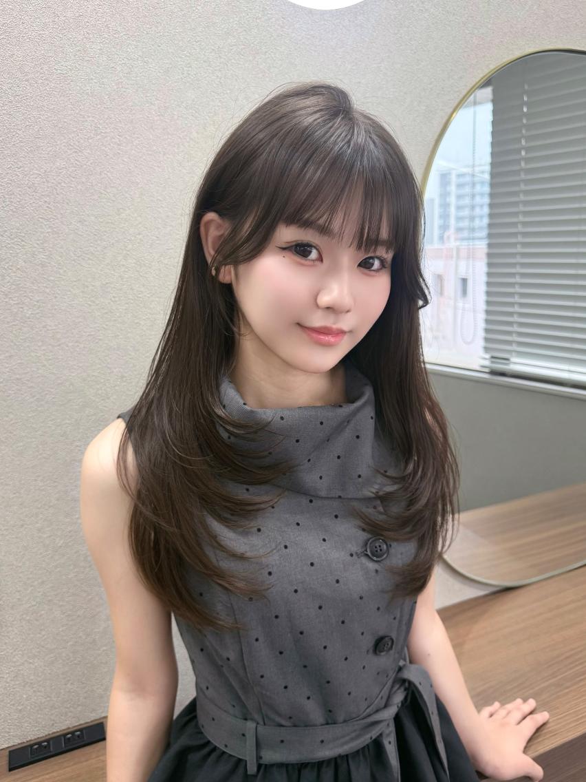 ロング カラー 透明感カラー グレージュ オリーブグレージュ オリーブグレー 顔周りカット カット ヘアカラー 福岡/透明感カラー/ レイヤー MIUのヘアスタイル