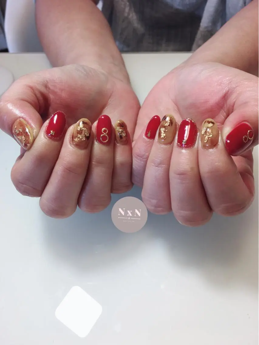 ネイル べっ甲ネイル ボルドー ジェルネイル ぷっくりネイル ハンドネイル nail salon N×Nのネイルデザイン