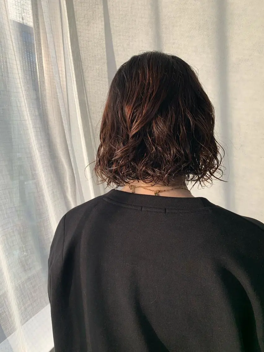 カラー パーマ ヘアアレンジ ボブパーマコテ巻き風 パーマNo1深江秀平のヘアスタイル