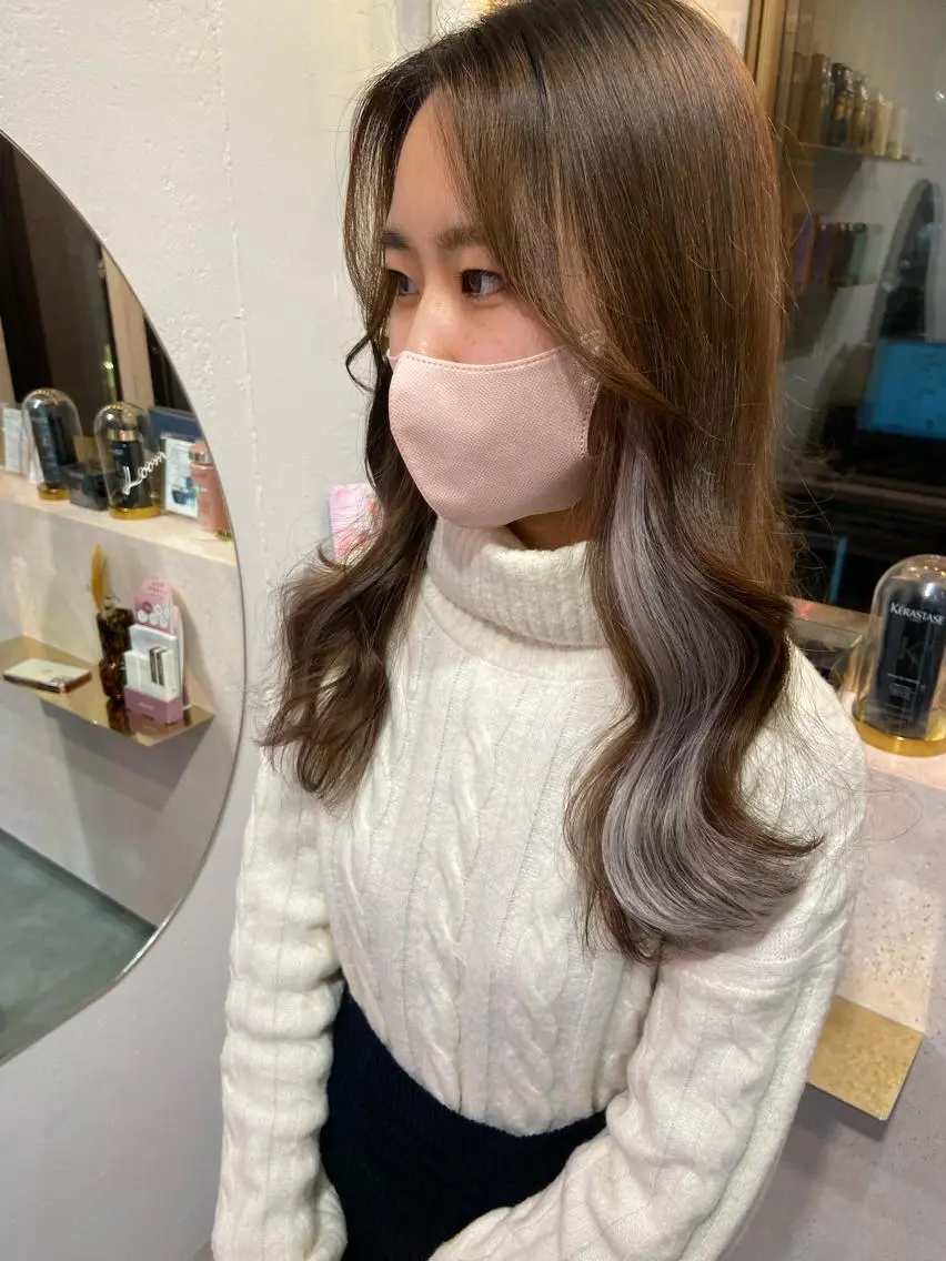 セミロング カラー シールエクステ ブリーチ ケアブリーチ ダブルカラー イヤリングカラー ヘアカラー トリートメント エクステ 新宿/韓国ヘア 中明度カラー/かやのヘアスタイル