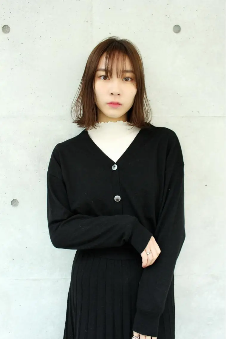 ミディアム 切りっぱなしボブ ボブ シースルーバング 【ボブ/個室サロン】 癒し空間mimuraのヘアスタイル