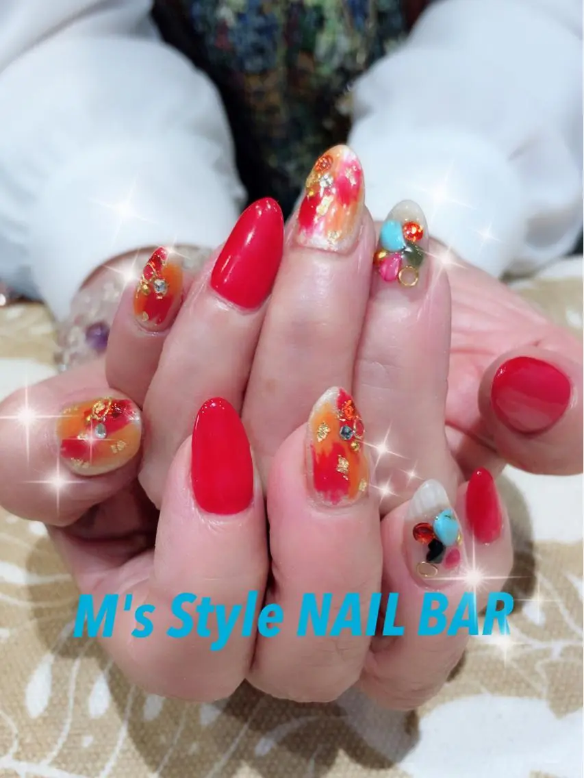 ネイル 赤色 ハンドネイル M's Style NAIL BARのネイルデザイン
