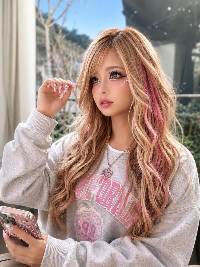 カラー ロング カラー ×シールエクステのヘアスタイル