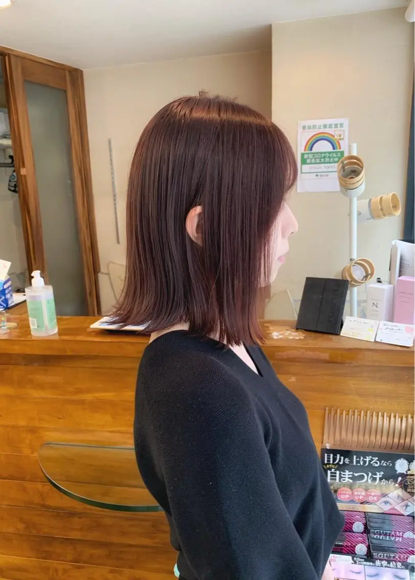 ミディアム カラー ベージュカラー ブリーチ ブリーチなしカラー ピンクカラー ピンクベージュ ヘアカラー トリートメント 矢野 晃平のヘアスタイル