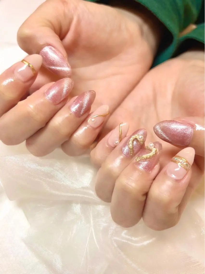ネイル アートネイル オーロラネイル ジェルネイル 韓国ネイル ロングネイル ハンドネイル clover nailのネイルデザイン