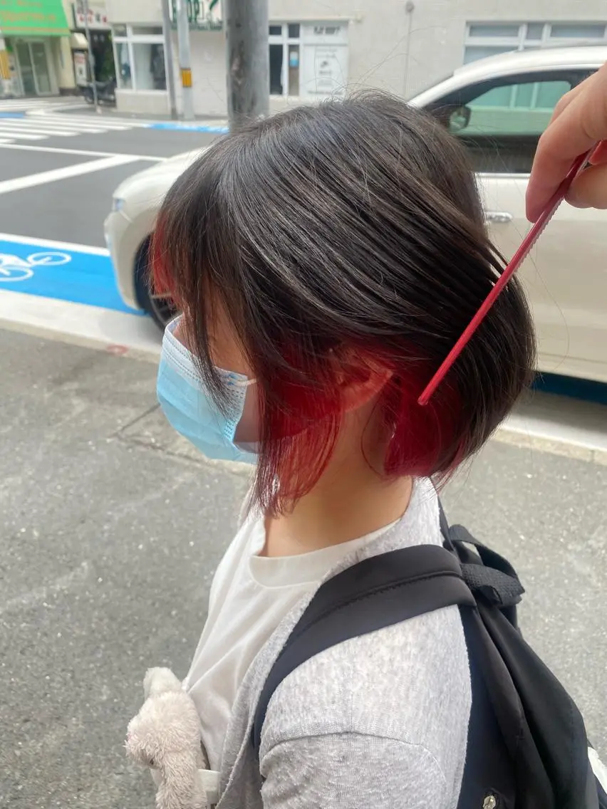 ショート カラー レッドカラー カット 縮毛矯正 縮毛矯正とレイヤー カット/杉村凜汰郎のヘアスタイル