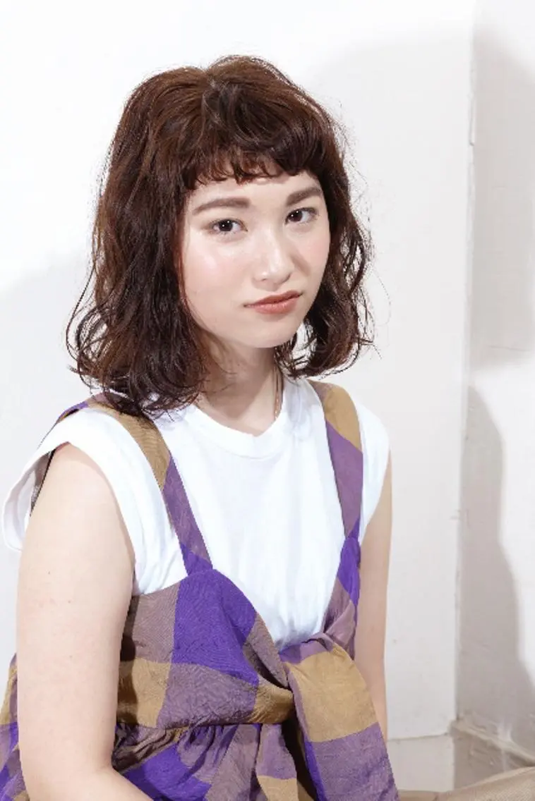 ミディアム カラー パーマ 永谷 美智のヘアスタイル