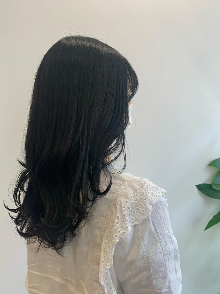 セミロング カラー 黒髪 ブルーカラー ブルーブラック イルミナカラー 韓国🇰🇷髪質改善 Chisaki치사키のヘアスタイル